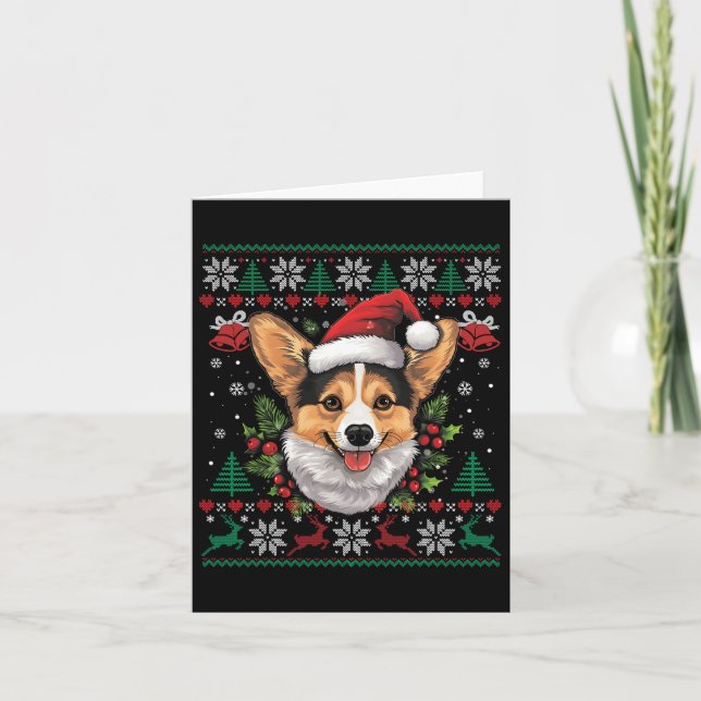 Corgi jultomten Ugly Sweater Hund älskare Julafton Kort (Framsida)