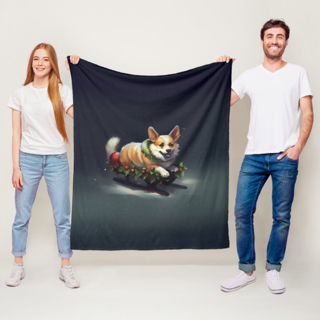 Corgi-julvintern snö fleecefilt (På plats)