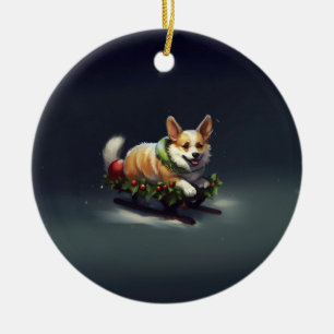 Corgi-julvintern snö julgransprydnad keramik