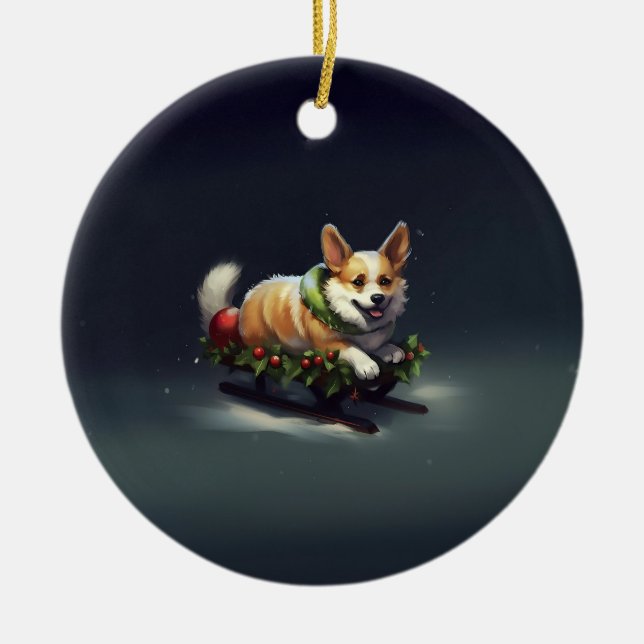 Corgi-julvintern snö julgransprydnad keramik (Framsidan)