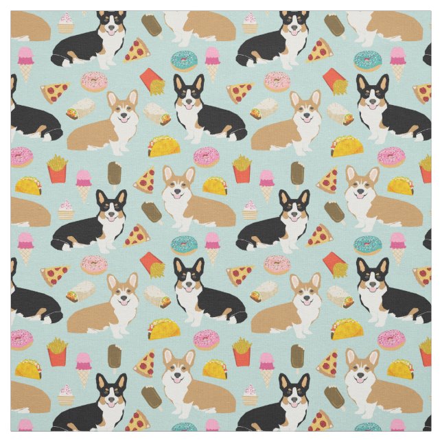 Corgi Junk Food Fabric - söt corgis-design Tyg (Provkarta)