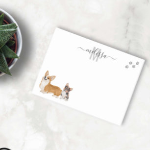 Corgi Kärlek Akvarell Monogram Personlig Post-it Block