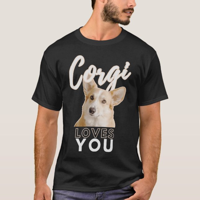 Corgi Kärlek, du varnar Beige Päls och svart kontr T Shirt (Framsida)