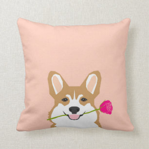 Corgi Kärlek med Rosa ros för Valentines day Gif Kudde