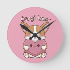 Corgi Kärlek Wall Clock Rund Klocka