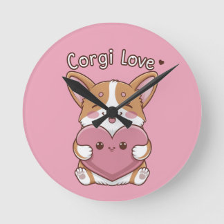 Corgi Kärlek Wall Clock Rund Klocka