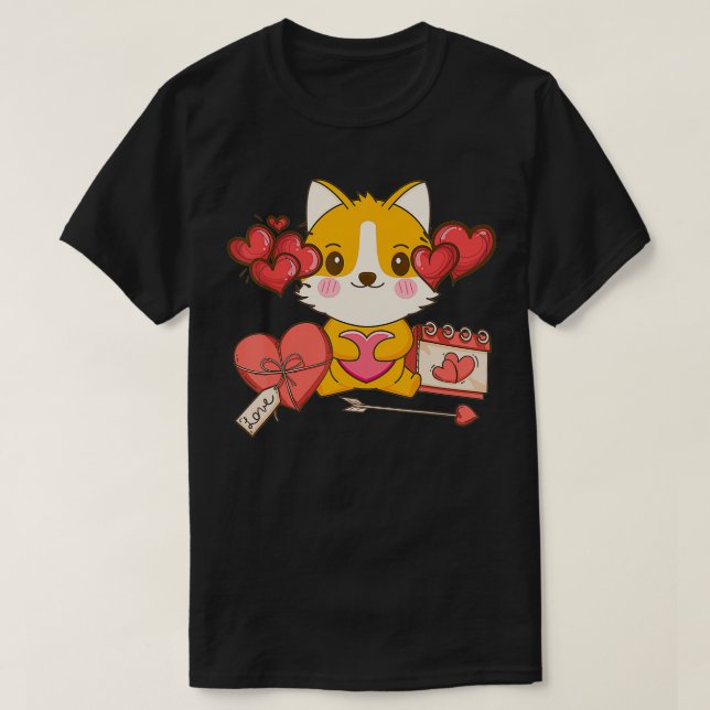 Corgi Kawaii Valentines day Cute Doggie Puppy VDay T Shirt (Design framsida)
