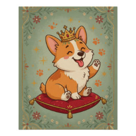 Corgi King Royal Söt Corgi Hund Älskare Vägg Poste Perfect Poster