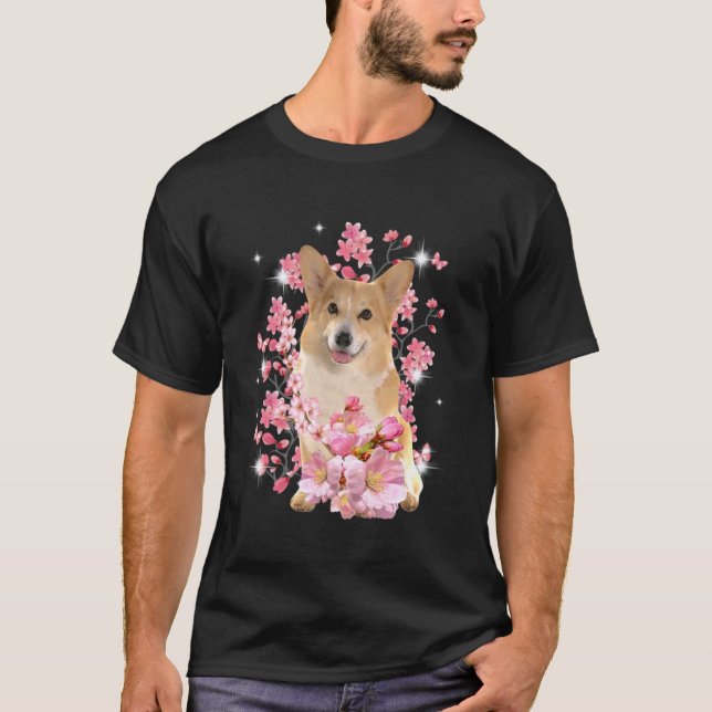 Corgi Körsbärsblomster T Shirt (Framsida)