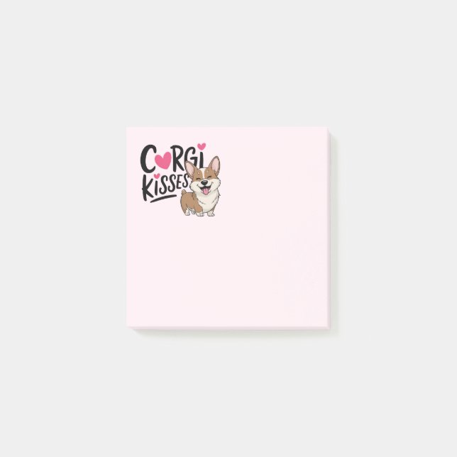 Corgi Kyssar Rosa Hjärtan Valp Hundälskare Post-it Block (Framsida)