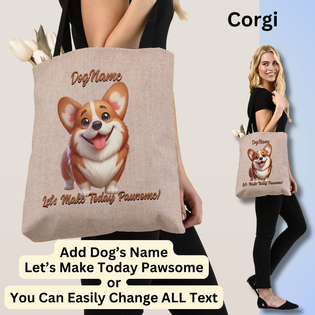 Corgi - Lägg till Hund Namn, Ändra text Tygkasse (Skapare uppladdad)