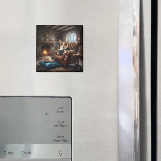 Corgi läser för katt magnet (In Situ (Fridge))