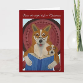 Corgi läser julberättelse för valp kort