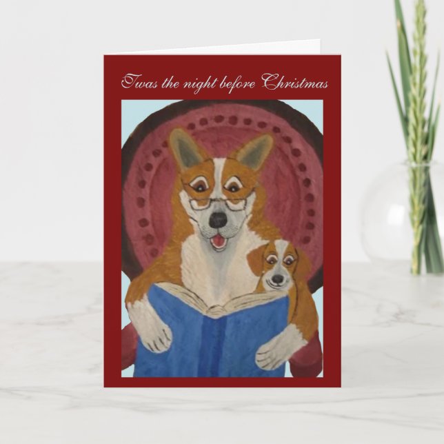 Corgi läser julberättelse för valp kort (Framsida)