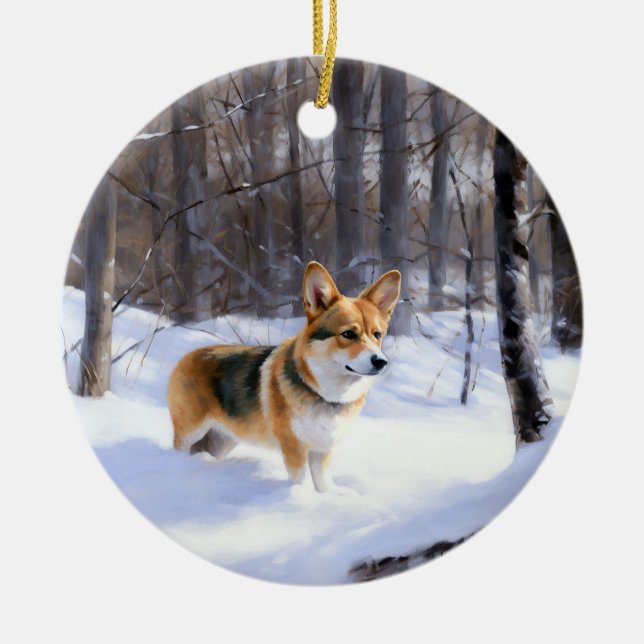 Corgi Låt det snöa jul Julgransprydnad Keramik (Framsidan)