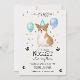 Corgi låter Pawty Hund Birthday-inbjudan blått Inbjudningar