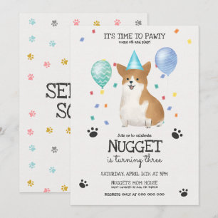 Corgi låter Pawty Hund Birthday-inbjudan blått Inbjudningar