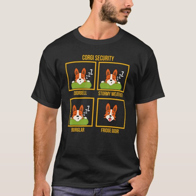 Corgi Lättjefull Säkerhetshund T Shirt (Framsida)