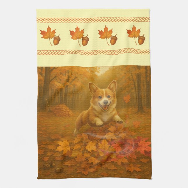 Corgi Leaf Leap Breda Kant Kökshanddukar (Vertikal)