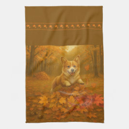 Corgi Leaf Leap Kitchen Towels Kökshandduk