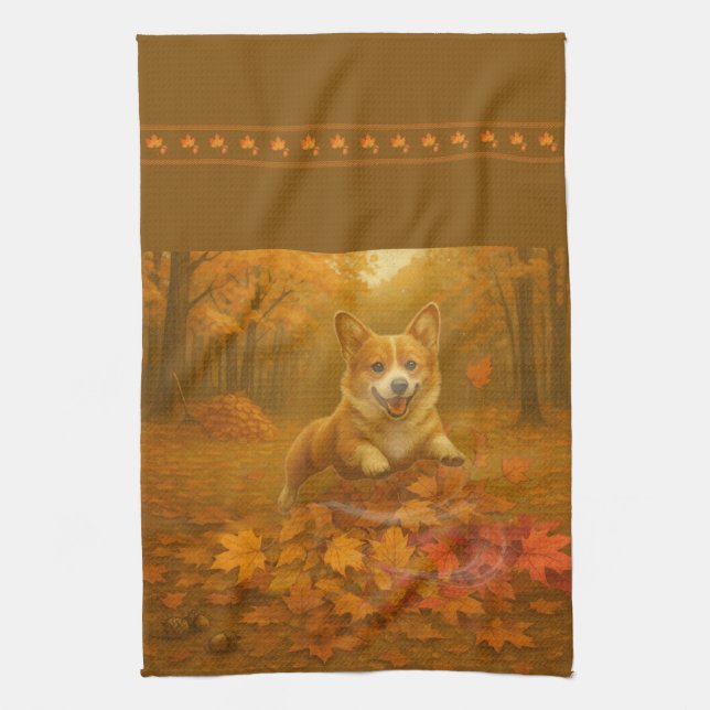Corgi Leaf Leap Kitchen Towels Kökshandduk (Vertikal)