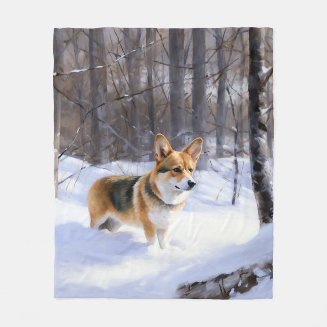 Corgi Let It Snow Jul Fleecefilt (Framsidan)