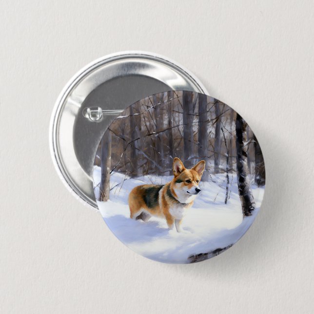 Corgi Let It Snow Jul Knapp (Framsida & baksida)