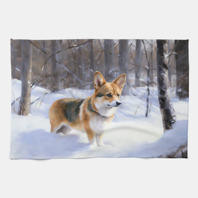 Corgi Let It Snow Jul Kökshandduk (Horisontell)