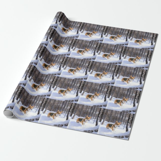 Corgi Let It Snow Jul Presentpapper (Utrullad)