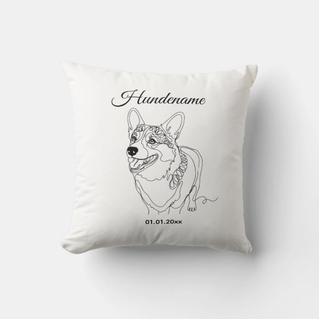 Corgi Line Art personalized dog Kudde (Framsida)
