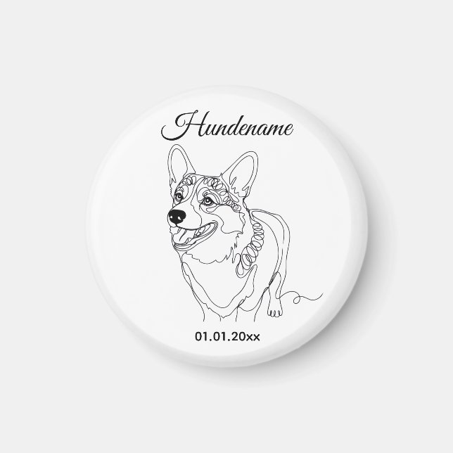 Corgi Line Art personalized dog Magnet (Framsidan)