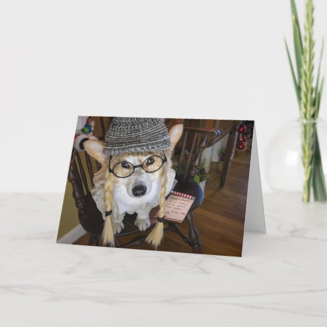 Corgi- Liten flicka med lapp till tomte Kort (Framsida)