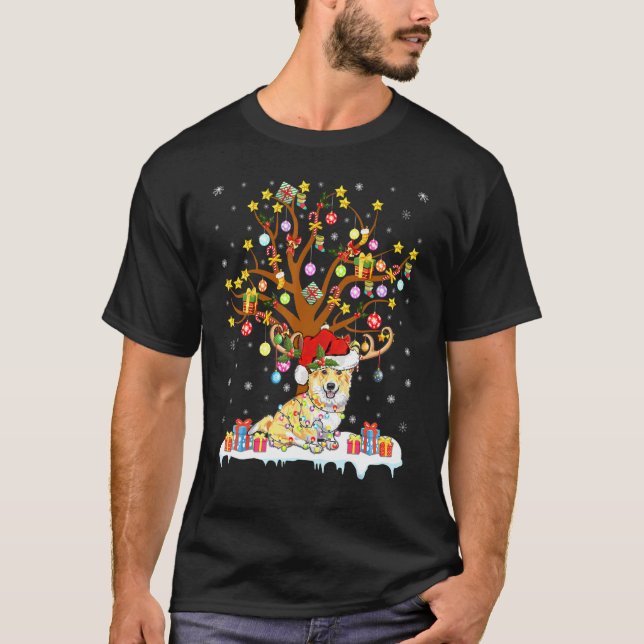Corgi Ljus Xmas Träd Corgi Julgran T Shirt (Framsida)