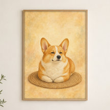 Corgi Loaf på en Rund Matt Vattenfärg Poster