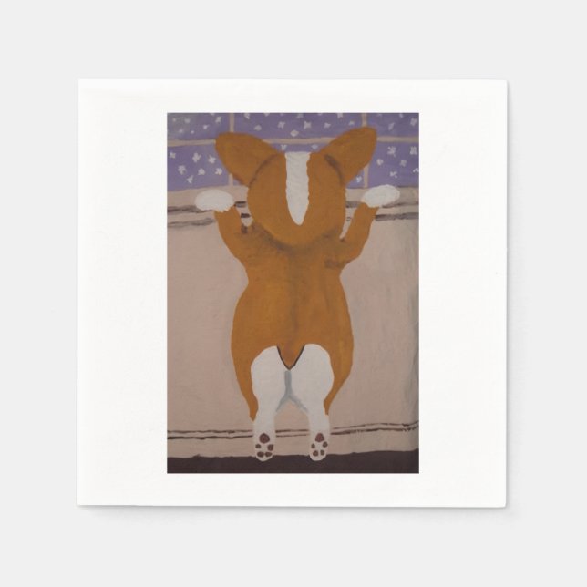 Corgi looking out window pappersservett (Framsidan)