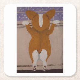 Corgi looking out window underlägg papper kvadrat