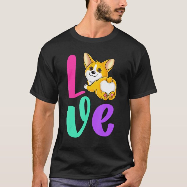 Corgi Love Retro Pink Teal Purple Dog Lover Women  T Shirt (Framsida)