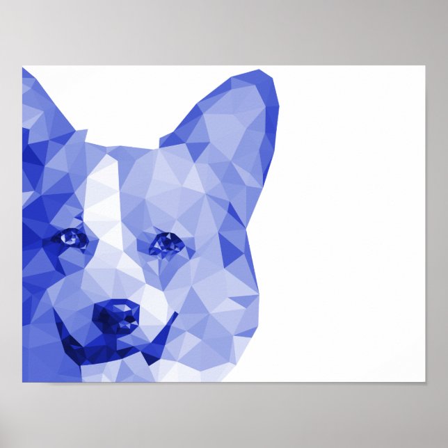Corgi Low Poly Art i Blue Poster (Framsidan)