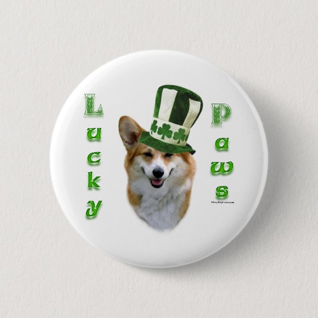Corgi Lucky Tassar; Corgi St patrick's day gift Knapp (Framsida)