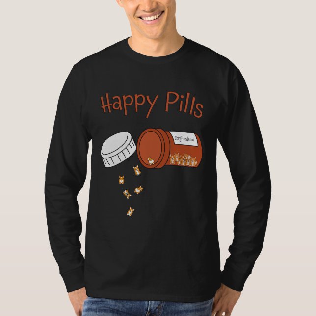 Corgi Lycklig Pills T Shirt (Framsida)