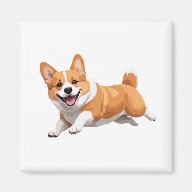 Corgi Lycklig-uppspelande Roligt i Glatta Luft Magnet (Framsidan)