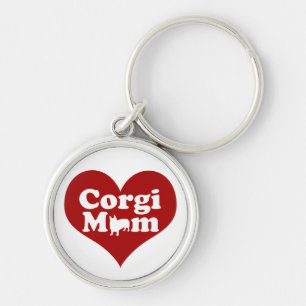 Corgi Mamma Cute Red Heart Rund Silverfärgad Nyckelring