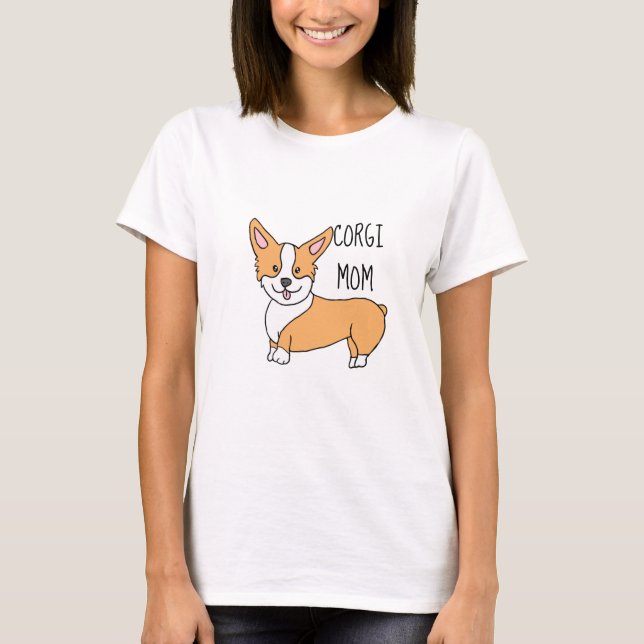 Corgi Mamma Hund Tecknad T Shirt (Framsida)