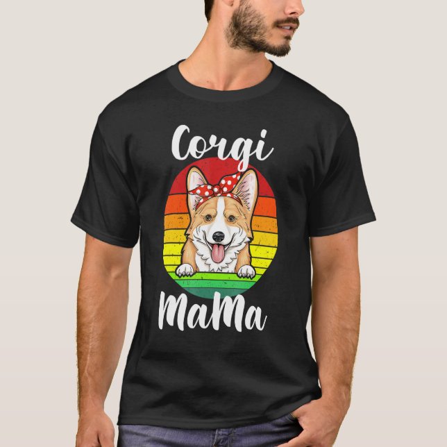 Corgi Mamma Mamma Röd Prickig Retro Regnbåge Hundä T Shirt (Framsida)