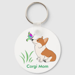 Corgi Mamma med Butterfly Nyckelring