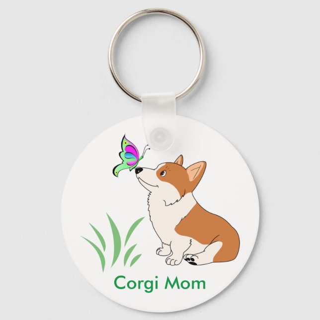 Corgi Mamma med Butterfly Nyckelring (Framsida)