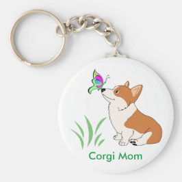 Corgi Mamma med Butterfly Nyckelring