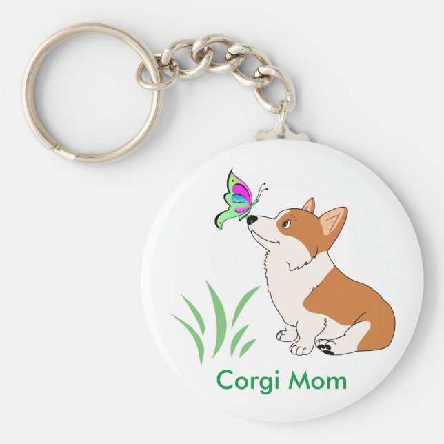 Corgi Mamma med Butterfly Nyckelring (Framsidan)