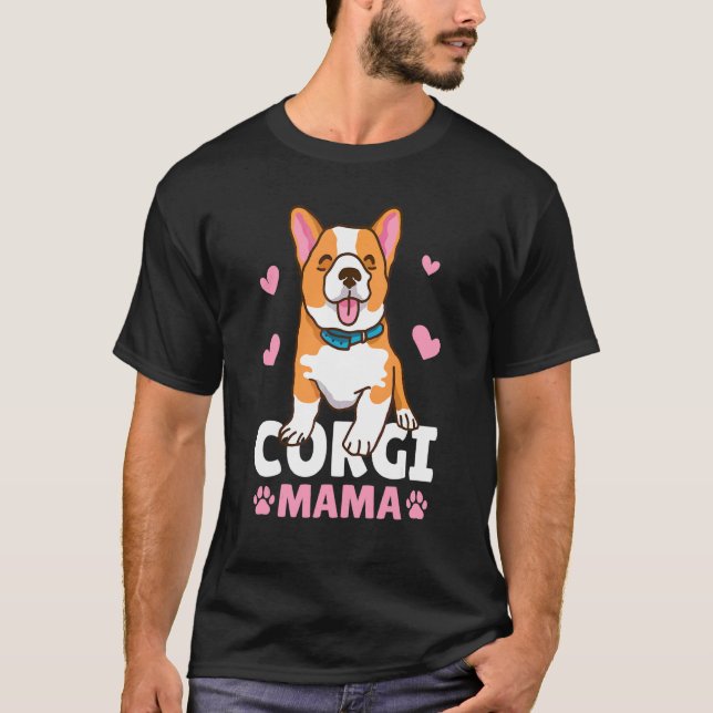 Corgi Mamma Med En Hund T Shirt (Framsida)