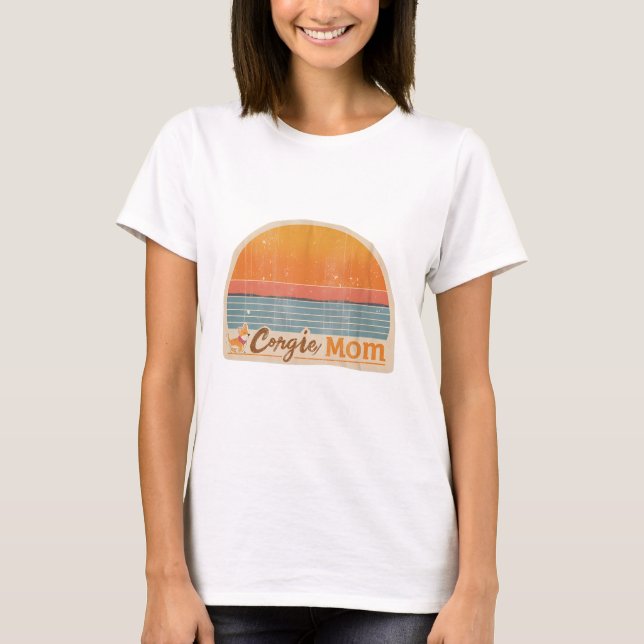 Corgi Mamma Retro 70s Solnedgång T-shirt (Framsida)